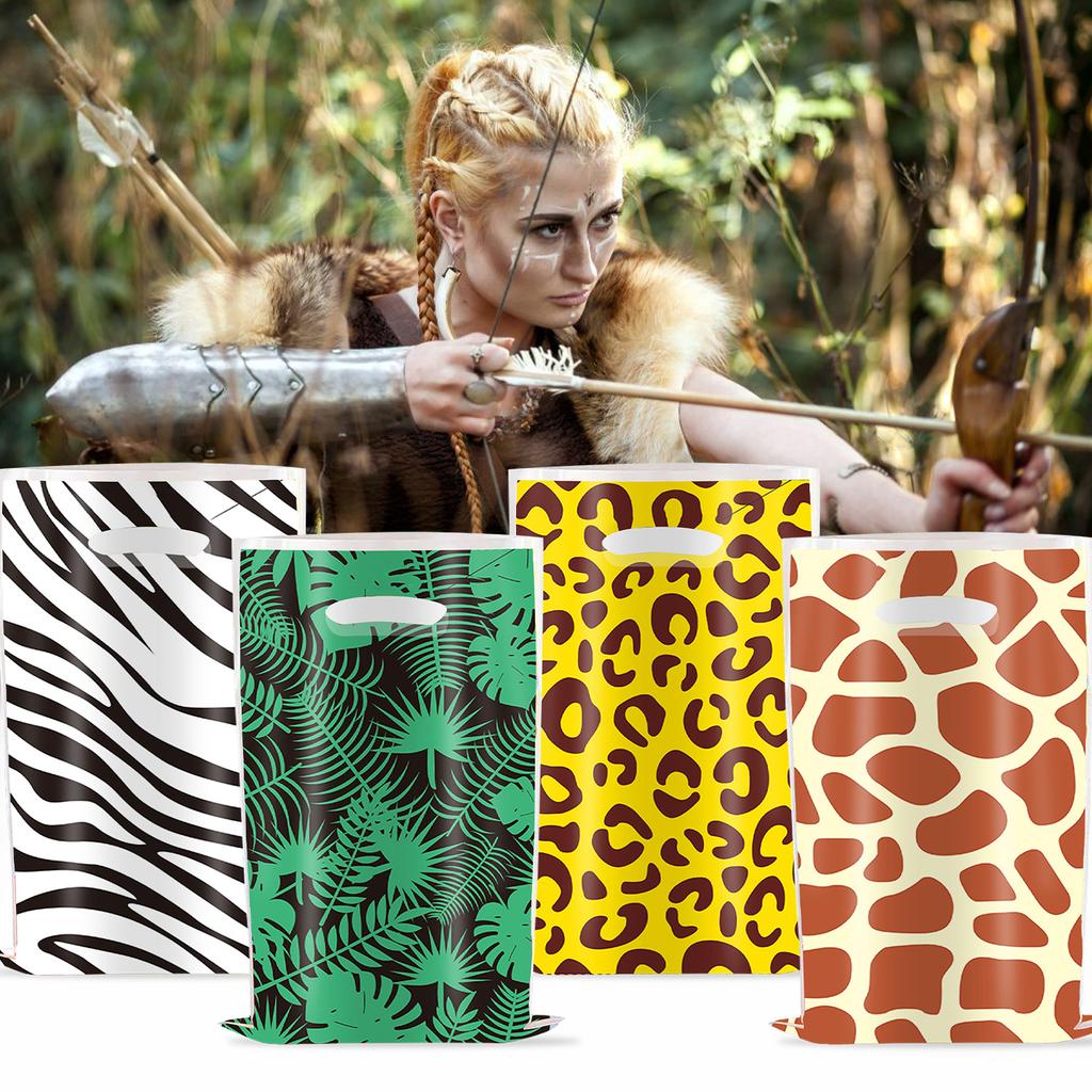 10-40pcs Animal Print Birthday Party Return Candy Handle Kids Gift Jungle Party Plastic Tote