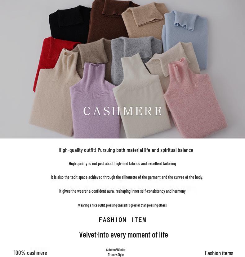 Women's 100% Pure Cashmere High Neck Pullover Sweater, Short and Loose, Versatile Warm Knitwear for Autumn/Winter.