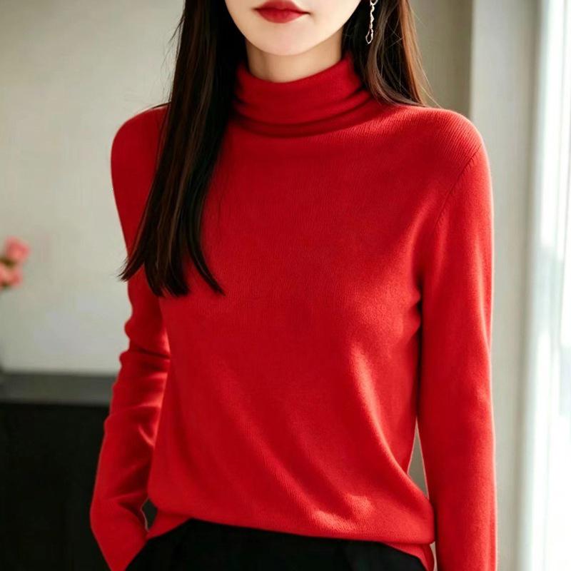 Autumn/Winter 2026 Women's High Neck Turtleneck Knit Pullover Sweater - Long Sleeve Base Layer