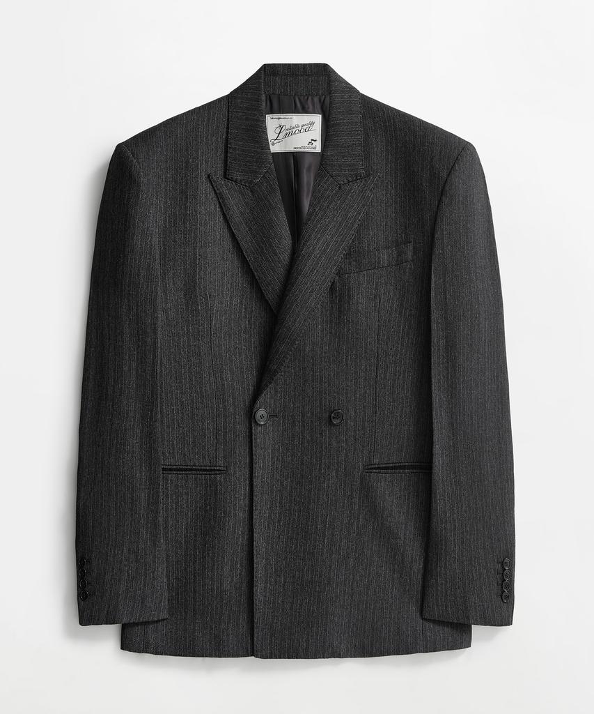 LMOOD Valmont Wool Herringbone Double Blazer Ash Black