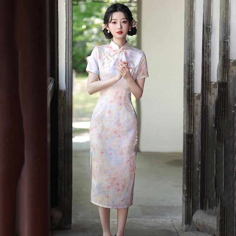 Elegant Modern Cheongsam Dress Women 2026 Long Sleeveless Vintage Style With Stand Collar Small