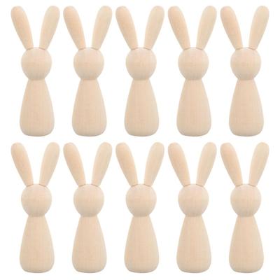 5/10 Piece Unfinished Wooden Rabbit Doll Figure Unpainted Peg Dolls Wood DIY Blank Wood Bunny Puppet Craft Art Easter Decoration