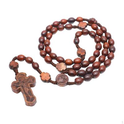 Rosenkranz Kreuz Halskette Holz Perlen Katholischen Anhänger Party Favor Langlebig Religiöse Schmuck Tragbare für