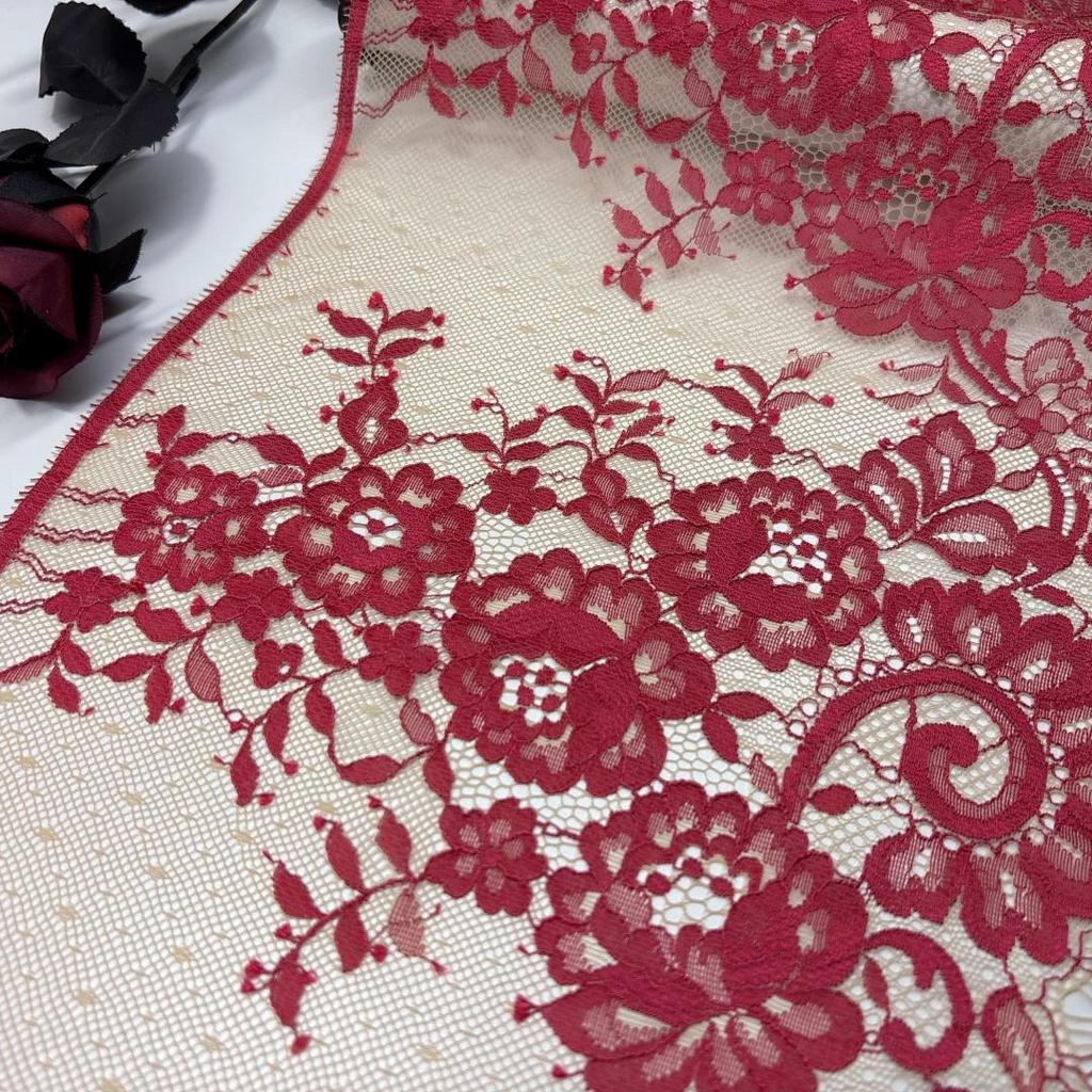 1.45m x 24cm French Chantilly Lace, Non-stretch Eyelash Lace Fabric for Sewing, Bra, Underwear, Lingerie, Dress, Garment, Crafting