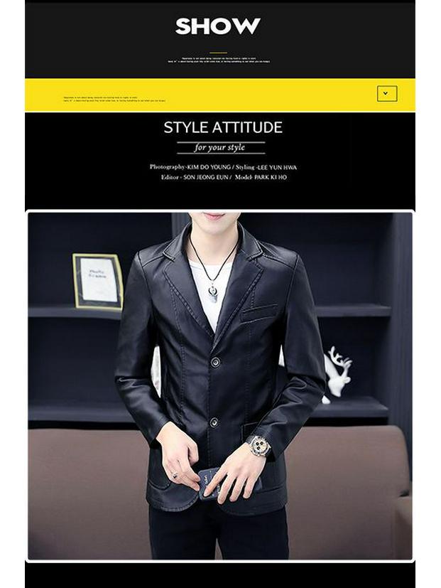 Ανδρικό Στενή Γραμμή Business Casual Δερμάτινο Μπουφάν PU - Μαύρο, Έκδοση Άνοιξη/Φθινόπωρο