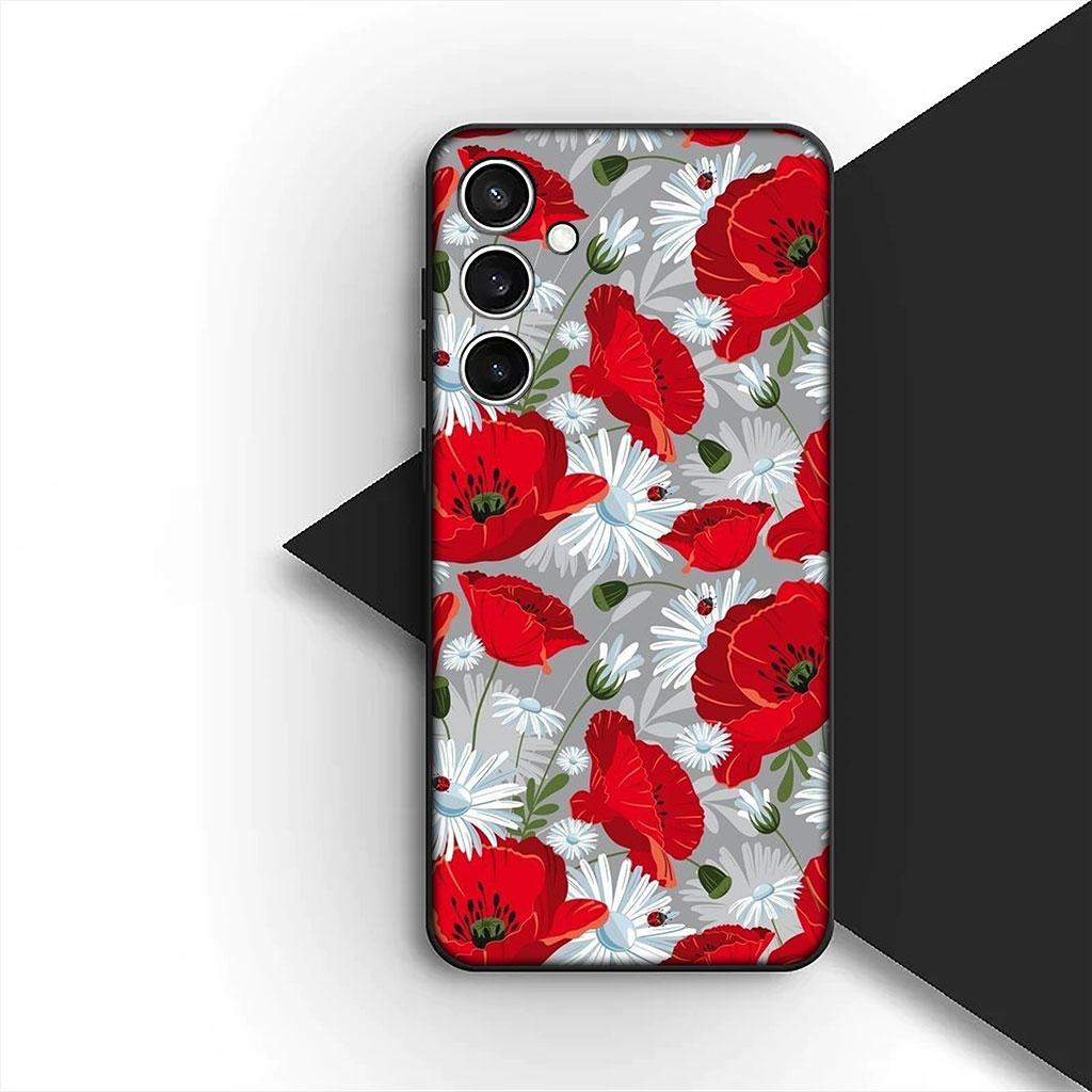 Phone Cover for Samsung Galaxy S25 S24 S23 FE Ultra Plus S7 Edge S25+ S23+ A56 5G Funda Casing Soft Case Poppy Flower Bloom Rose