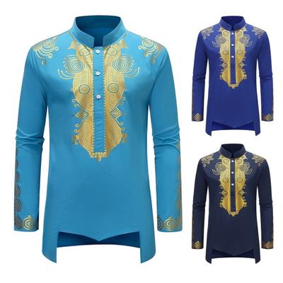 Heren Lente Herfst Shirt Etnische Stijl Opstaande Kraag Knopen Halslijn Lange Mouw