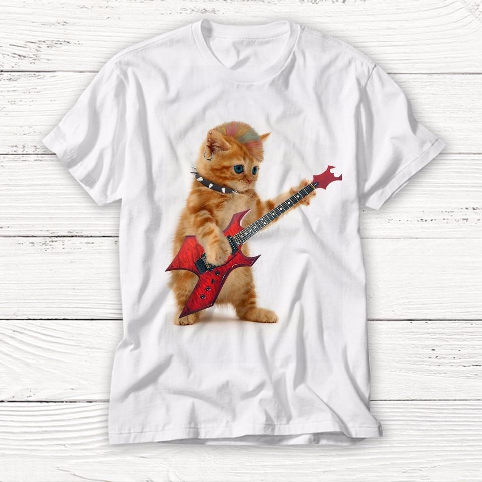 Buy Funny Rock Cat Play Guitar T Shirt Men s Summer Tops Short Sleeve ...