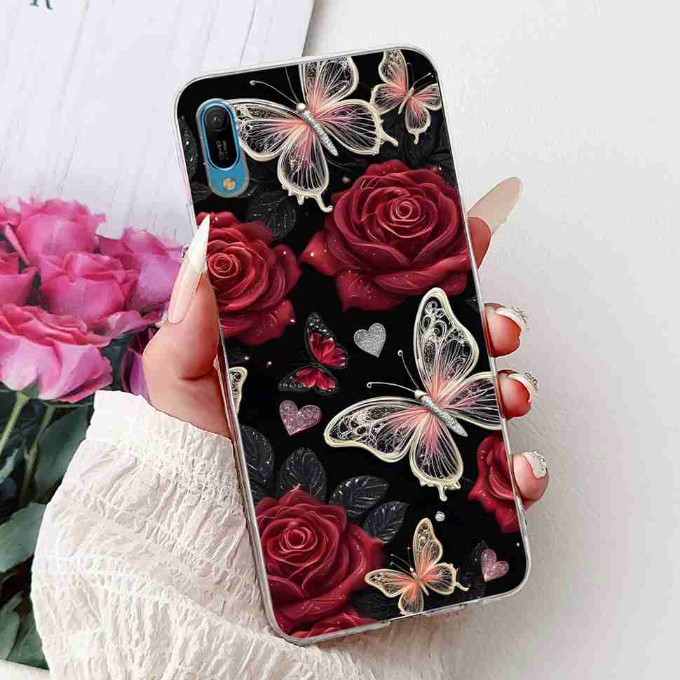 For Huawei Y6 Pro 2019 MRD-LX2 Case Fashion Flower Love Silicone TPU Shockproof Cover For Huawei Y6Pro Y16 pro 2019 Phone Cases