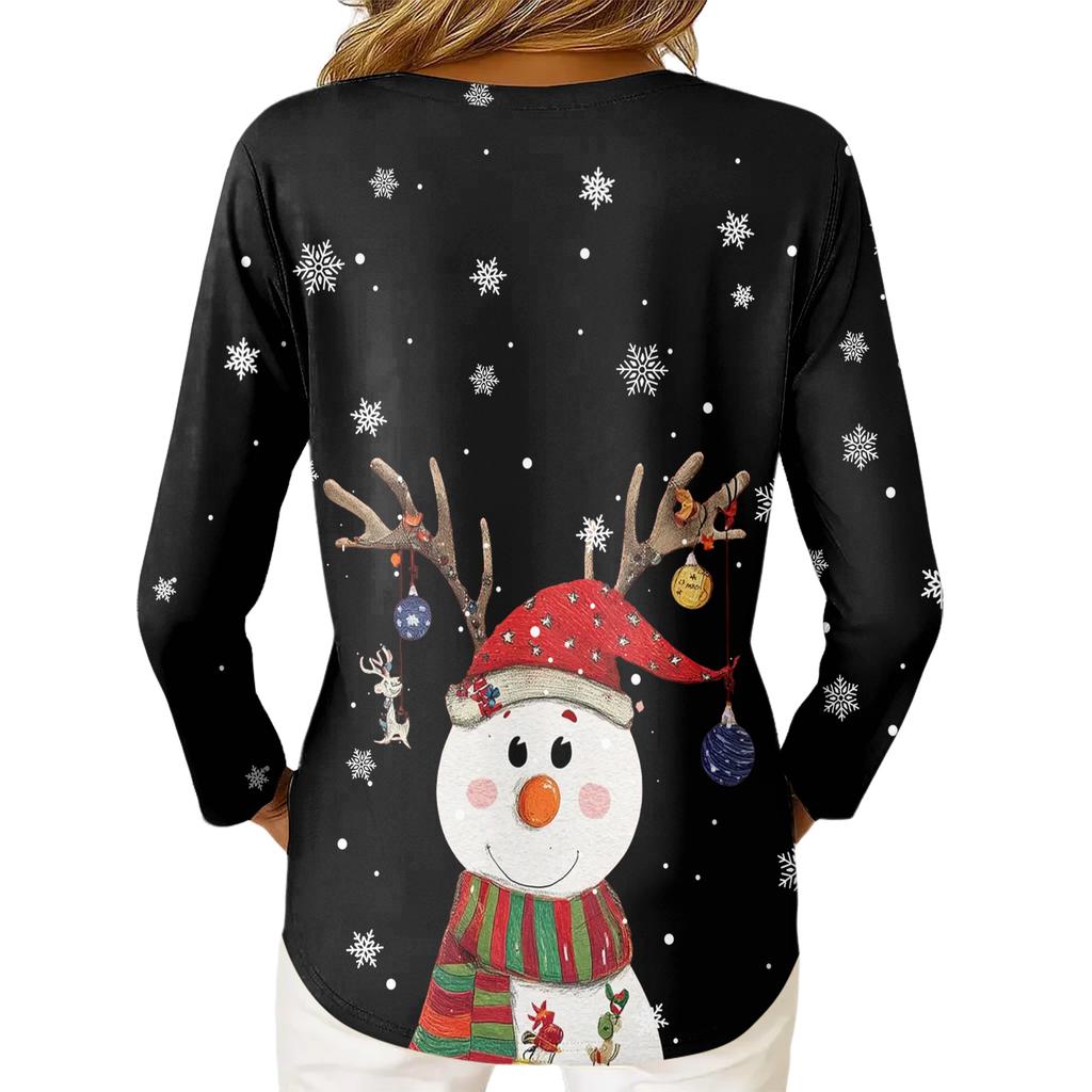 Women's Christmas Print Casual V-Neck Long Sleeve Top