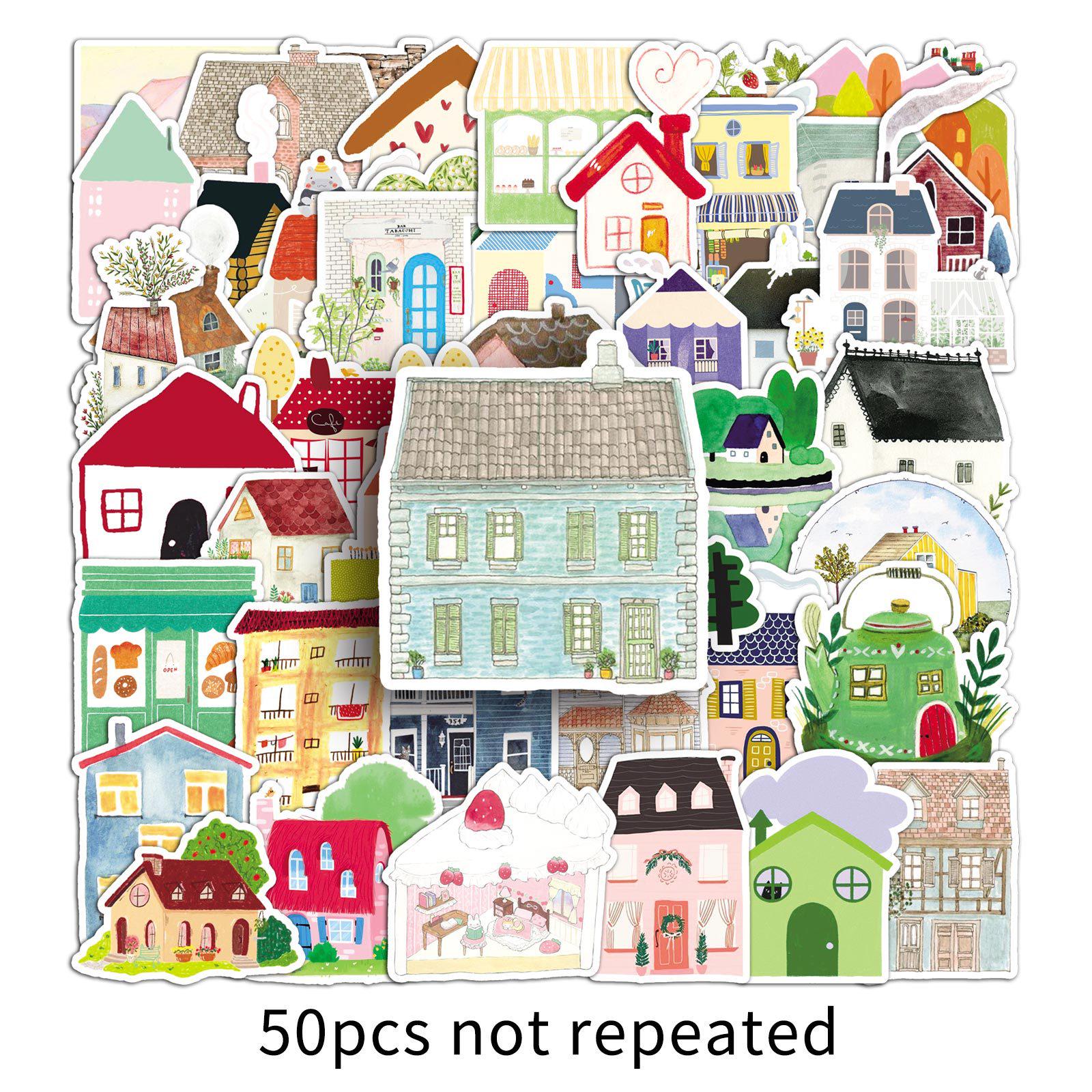 50 Hand-Painted Childlike Cartoon Decorative Stickers for Notebooks, Desktops, and Headphones.