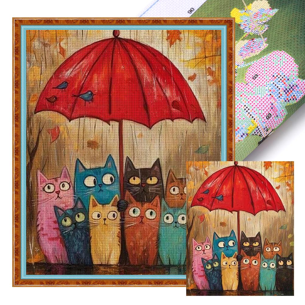 Vollständige Stickerei Öko-Baumwollfaden 11CT gedruckt Katze Kreuzstich Kit Kunst