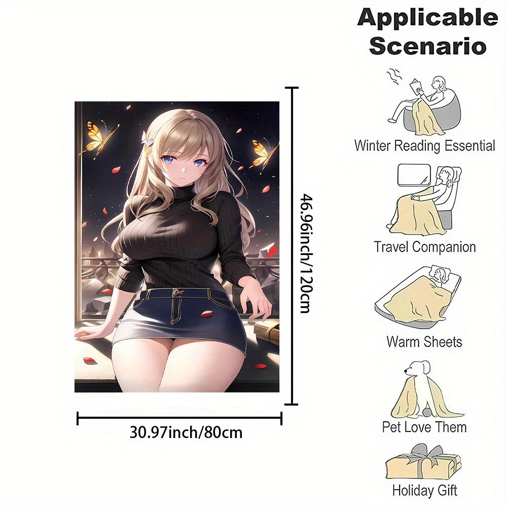 Anime blonde girl Pattern Flannel printed blanket suitable for all seasons suitable for living room office sofa and travel