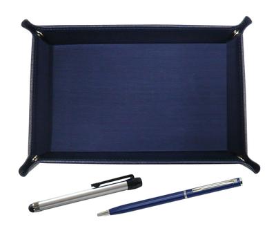 Grained Cowhide Pen Tray In with a Metal Touch Silver Pen and Slim Rotating Ballpoint Pen Blue Japanese-made Blue, Set, TRAL-ALST-PD04-L