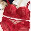 Sexy Lace Flowers Embroidery Underwear Set for Women Comfort Thicken Cup Push Up Bra Detachable Strap Top Bralette Lingerie Sets
