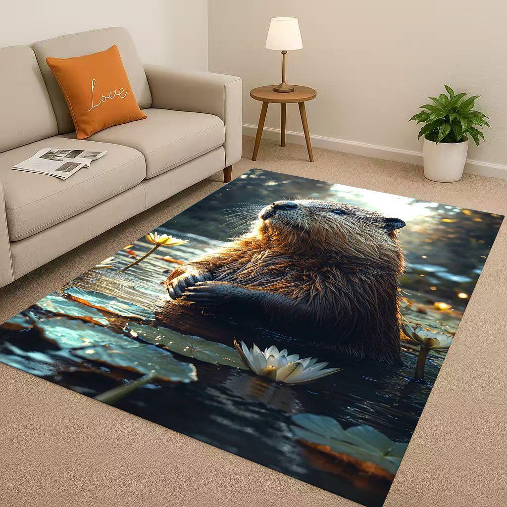 Kawaii Capybara Kunst Cartoon Wohnzimmer Rutschfester Teppich Weicher Teppich für Schlafzimmer Spielzimmer Sofa, Leicht zu Reinigen Heimdeko Fußmatte