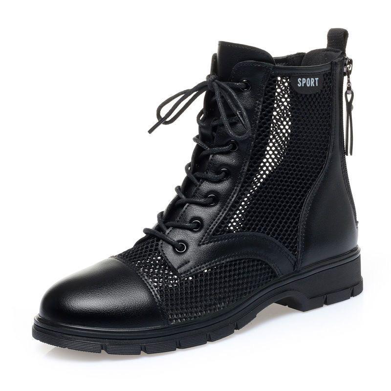 Summer Lightweight Ankle Boots, Solid Color, Versatile, British Style, Flat Heel, Openwork Mesh Boots, Women's Breathable Mesh Sandals
