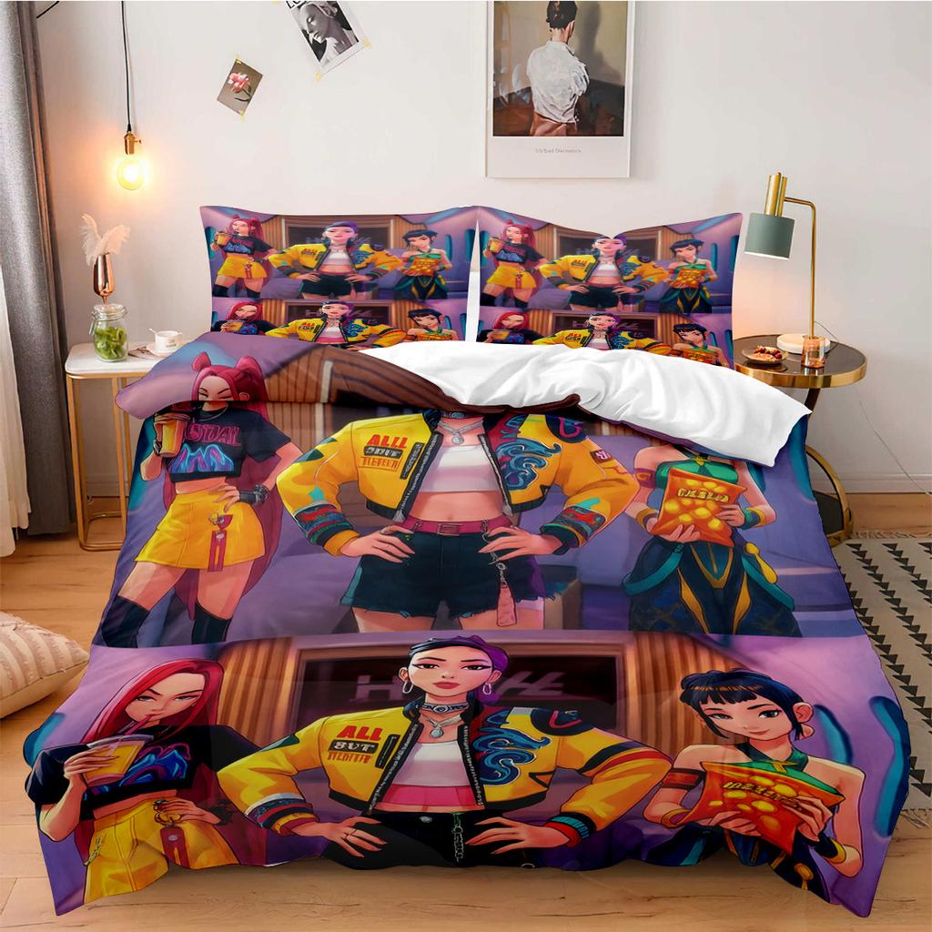 K-Pop Dämonenjäger Bettwäsche-Set für Fan-Kinder Maschinenwaschbar Langlebig King Queen Einzelgröße für K-Pop Mädchen Heim Schlafzimmer Dekor