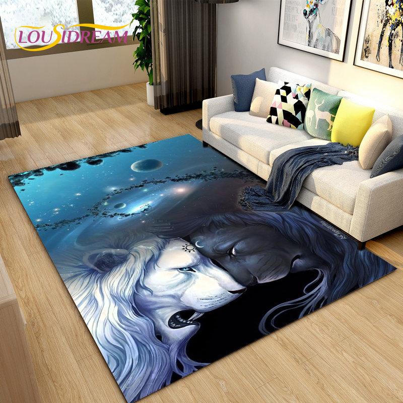 3D Beast Lion Cartoon Animal Area Rug Carpet for Living Room Bedroom Playroom Sofa decor home Non-slip rug Floor Mat Soft
