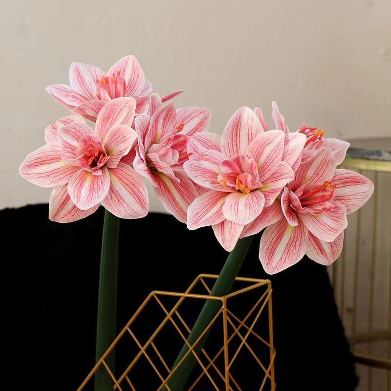 2Pcs Artificial Amaryllis Flowers Stem Real Touch Large Tropical Flowers Clivia Flowers for Vase Arrangements Home Office Decor