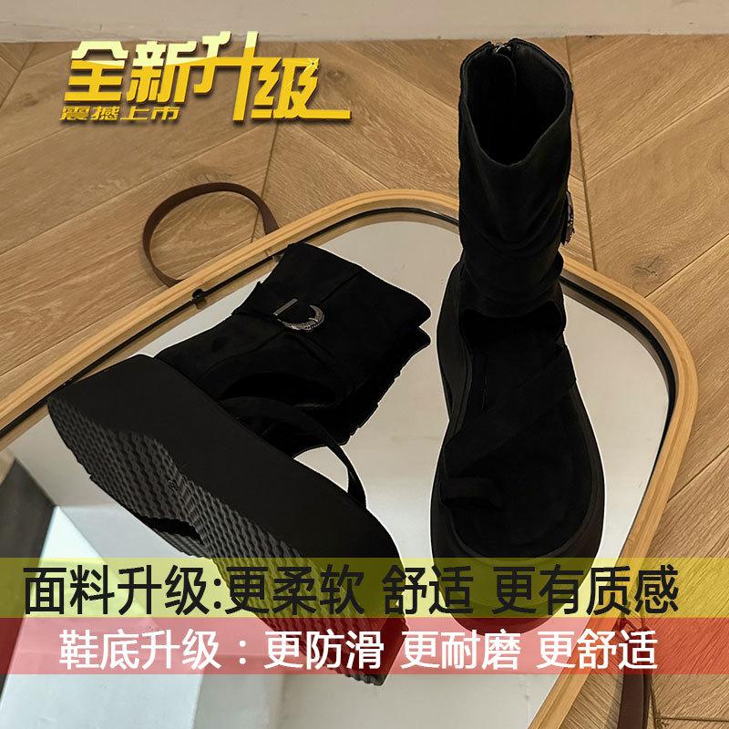 Vintage Thick-soled Roman Cool Boots for Women's 2025 Summer New Fashion Set-toed High-top Sandals Heightened Zipper Short Boots