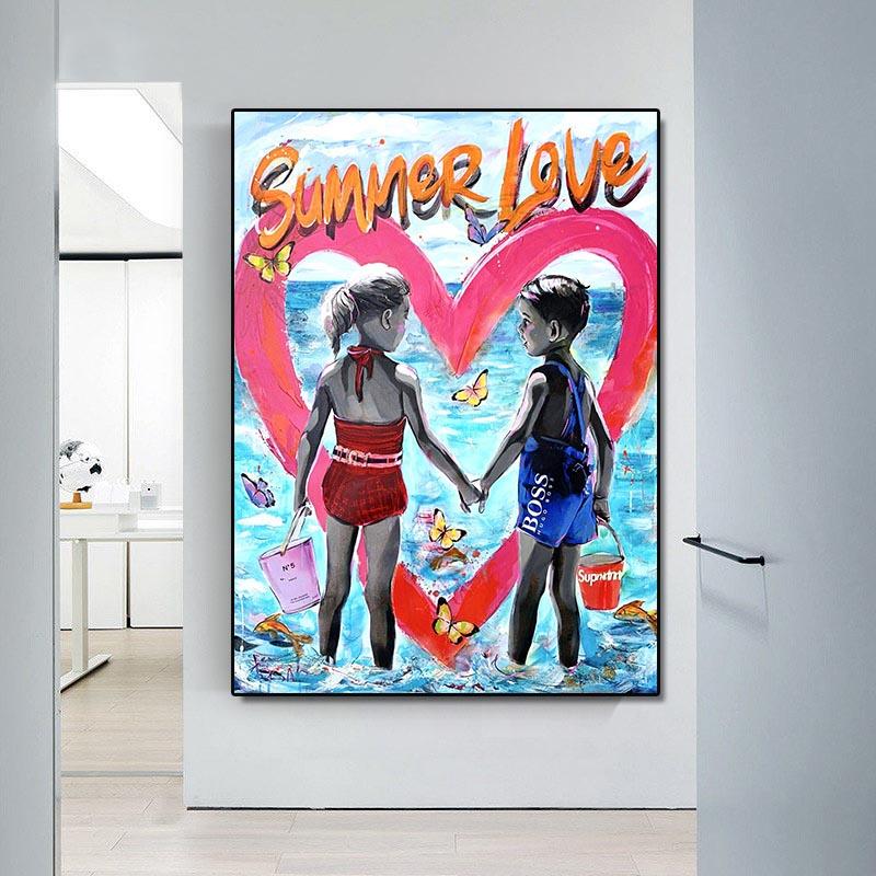 Abstract Love Theme Poster Print Canvas Painting Graffiti Pop Wall Art Hanging Picture For Living Room Modern Home Decor Unframe