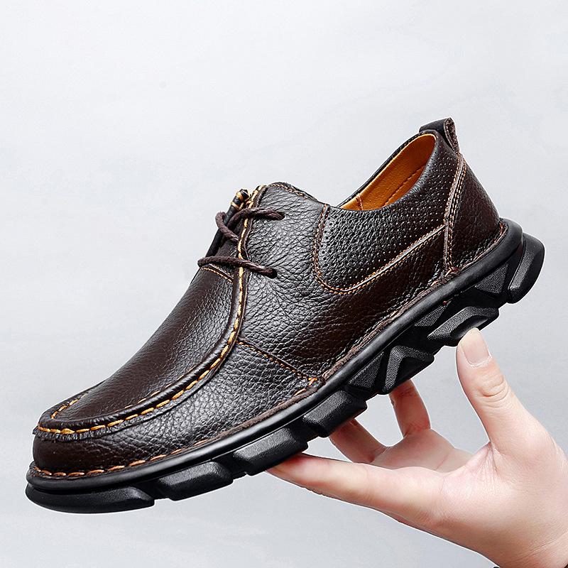 Primavera Novos Sapatos Casuais de Negócios de Couro de Primeira Camada de Couro Genuíno Suporte para Biqueira Costura Artesanal Sapatos de Plataforma Macios