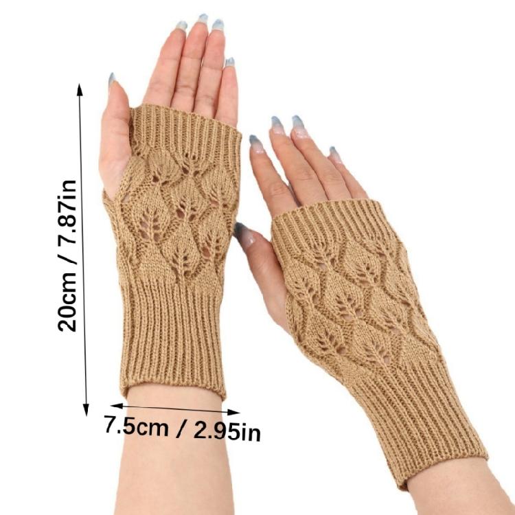 Knit Gloves Textured Leaf Design Soft Acrylic Fabric Cold Weather Fingerless Handwear Unisex Solid Color