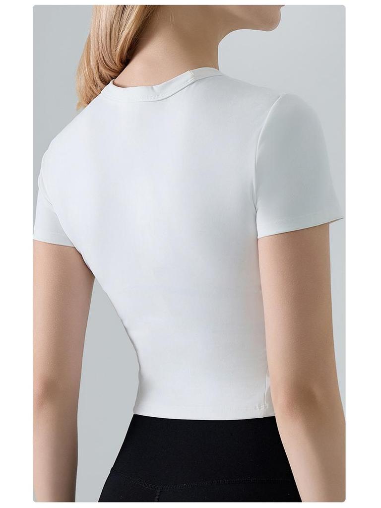 Spring Summer Women's Quick-Dry Short Sleeve Round Neck Yoga & Fitness Top