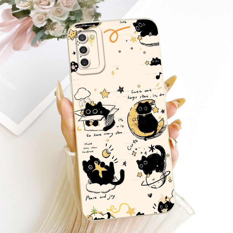 For Samsung Galaxy A03s Cute Cat Flower Cartoon Phone Case For Samsung A03S SM-A037G Shockproof Soft Silicone Covers Bumpers