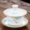 Handmade Relief Pattern Ceramic Gaiwan Teacup Portable Travel Tea Bowl Home Porcelain Teaware Accessories Drinkware Personal Cup