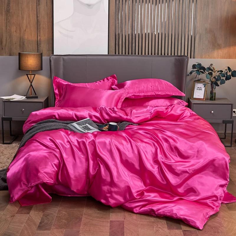 Luxury Rayon Bedding Set Solid Color Luxury Bedding Kit Satin Duvet Cover Set Bed Set Pour Lit Double,Queen,King,2pcs/3pcs/4pcs