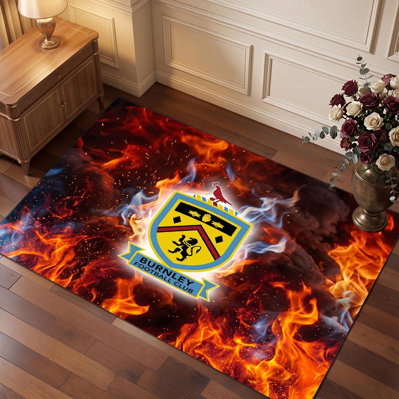 Burnley Football Print Crystal Velvet Rug, Comfortable Water Absorbent Non Slip Indoor Floor Carpet