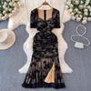 Robe d'été sexy en maille transparente, imprimé vintage, coupe ajustée, fendue, pour femmes, Y2k, manches courtes