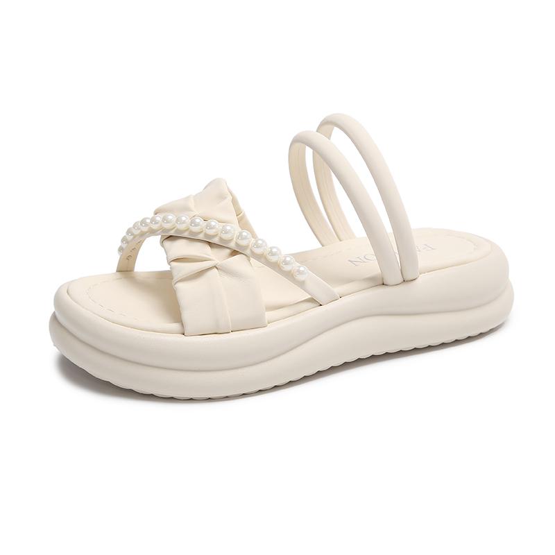 Fashion Aphixta 4.5cm String Bead Sweet Sandals Slip On Women Shoes Two Way Wear Casual Summer Zapatos Mujer Wedges Woman Sandal Size 41