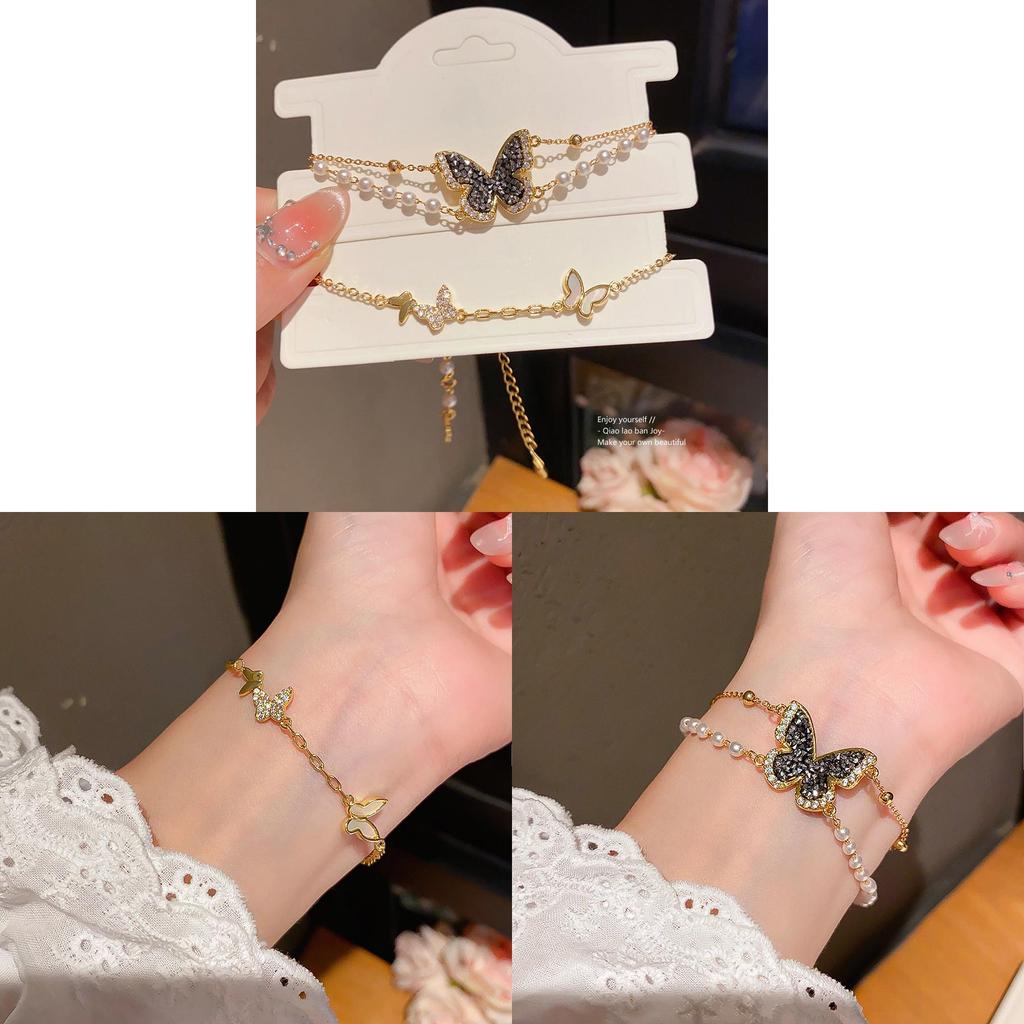 Butterfly Fashion Jewelry Bracelet With Gold Plating And Faux Pearl For Elegant Women