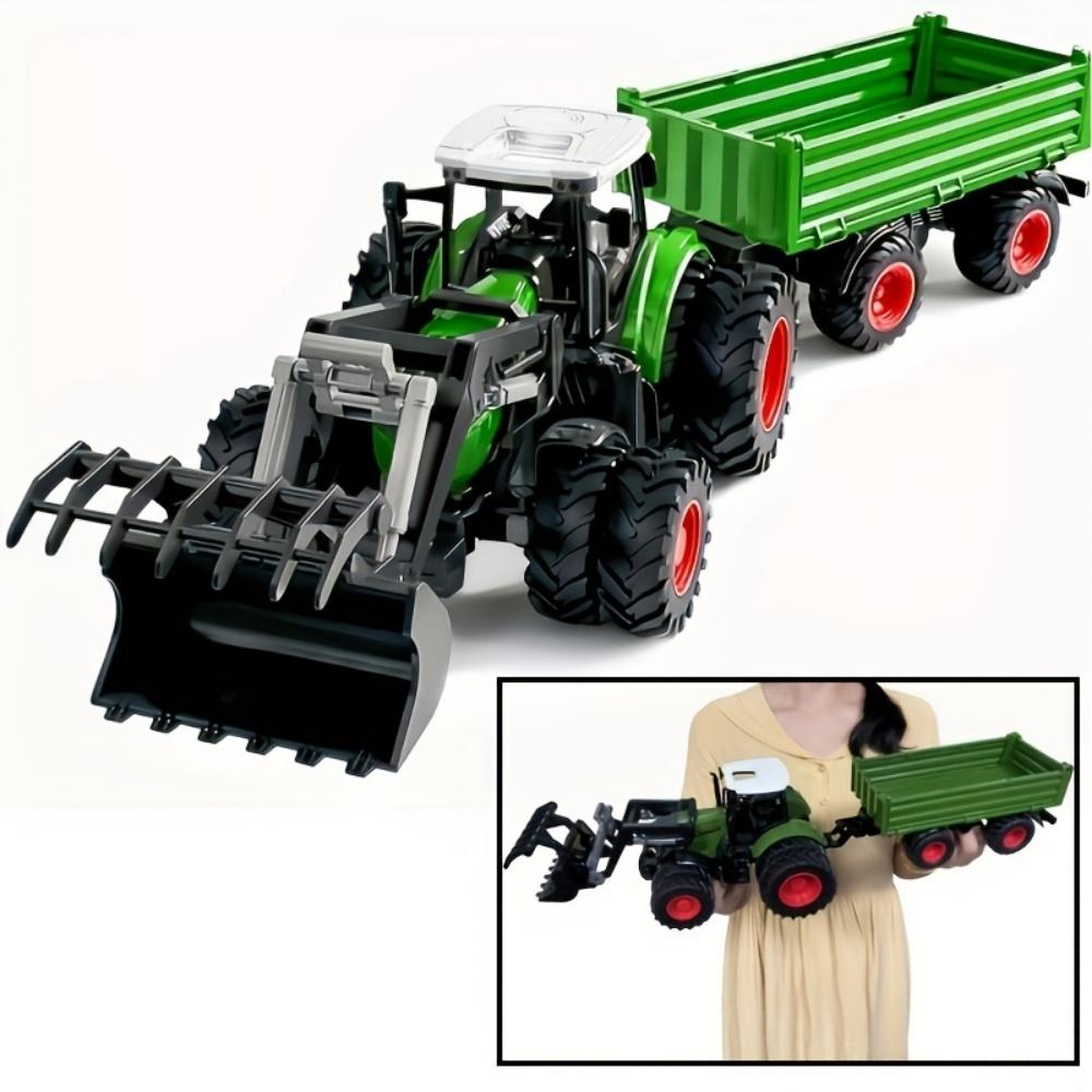 19.7 In/50cm Large Farm Tractor Toys With Trailer and Front Loader, Realistic Farm Tractor Set for Halloween Christmas Birthday