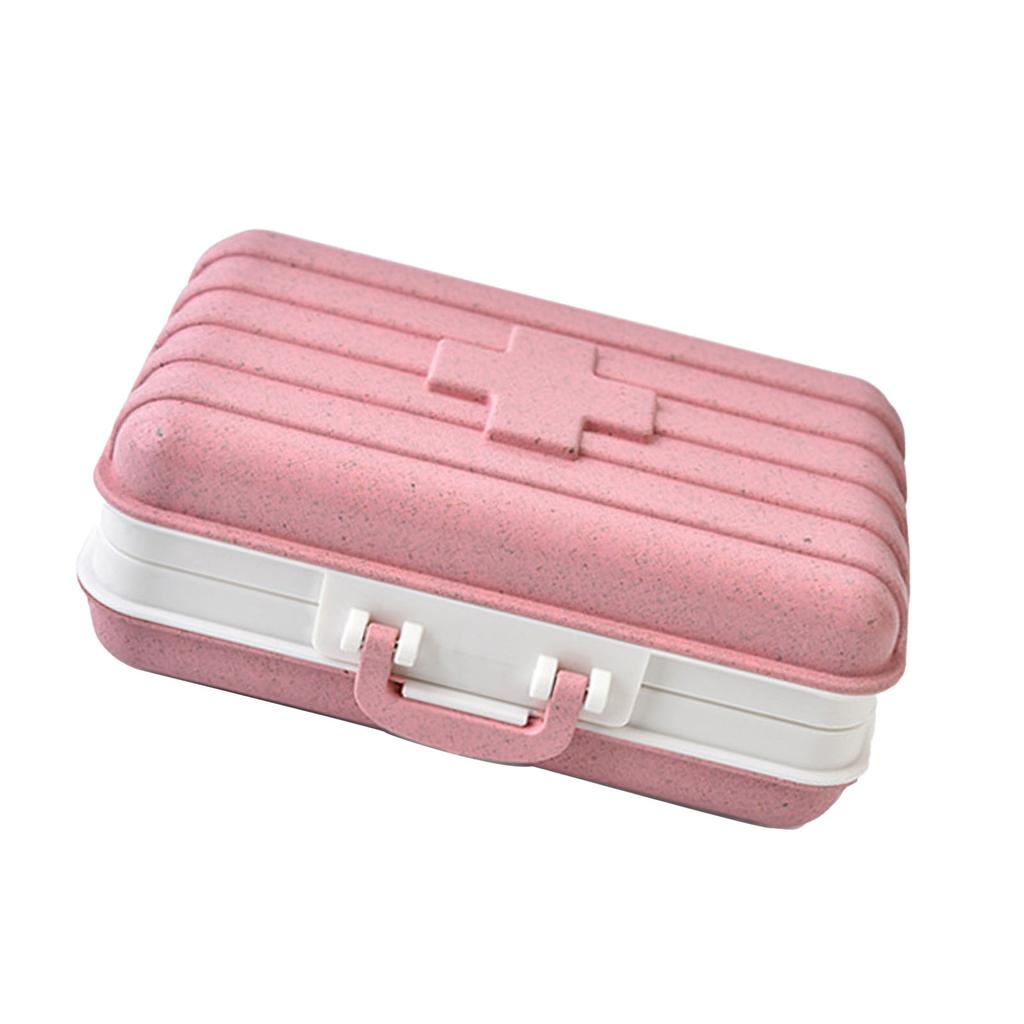 Travel Medicine Organizer Box Wheat Straw 6 Compartments Portable Biodegradable Small Medicine