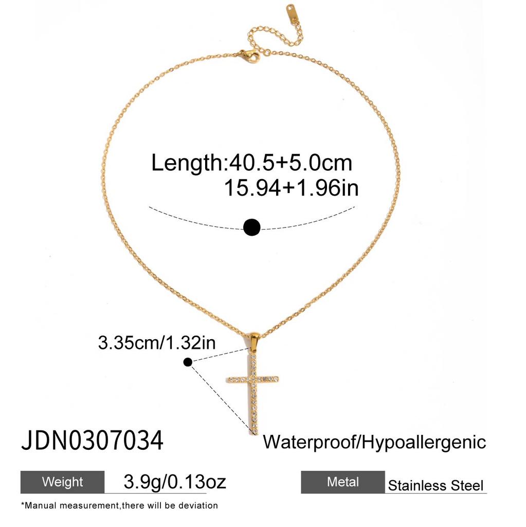 Uworld Retro 18K PVD Gold Plated Clear Crossed Zircon Necklace Cubic Zirconia Cross Pendant Necklace Collar Acero Inoxidable