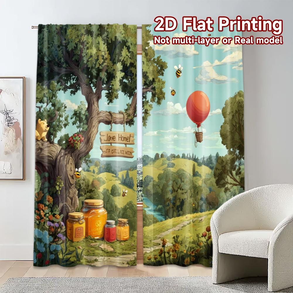 Set Of 2 Flat Printing Curtains Without Rod Honeyhaven Chic Creative Versatile Fabric Decorations Suitable Curtain Made Polyester