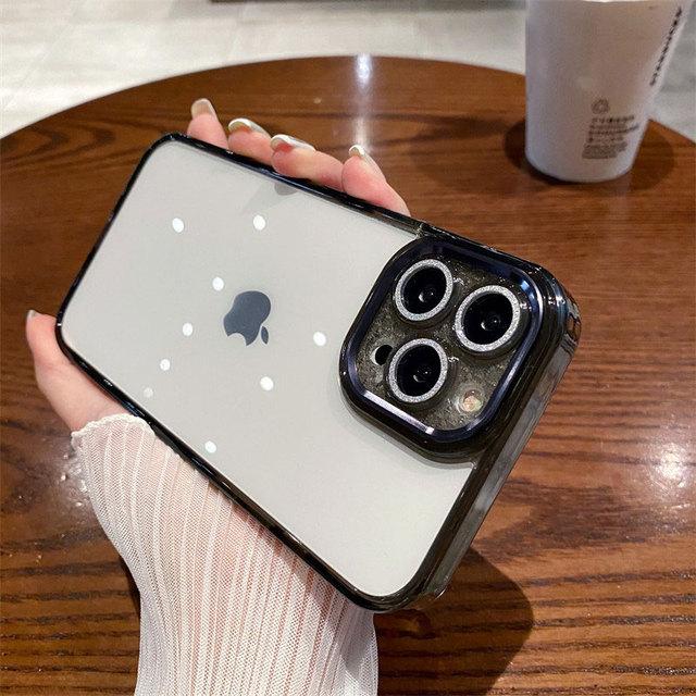 Glitzer-Linsenschutz-Silikon-Handyhülle für iPhone 14 13 12 11 Pro Max Xr Xs Max 14 Plus, weiche, stoßfeste Stoßstange, klare Abdeckung