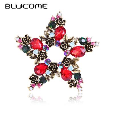 Broche de Natal Broche de Estrela de Cinco Pontas Vazado para Mulheres Bolsa de Suéter Cachecol Laple Pins Jóias Casuais Presentes de Ano Novo