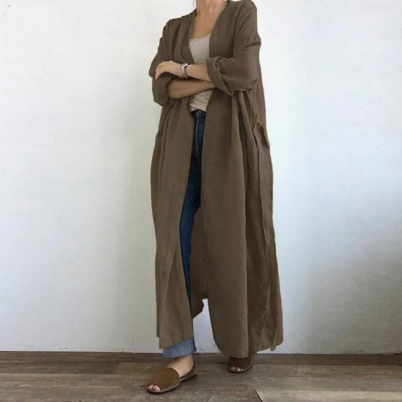 Abrigo Trench hasta el Tobillo Manga Larga Cuello en V Punto Abierto Ropa de Abrigo Sólido Corte Holgado Chaquetas Cárdigan Fajas Básicos