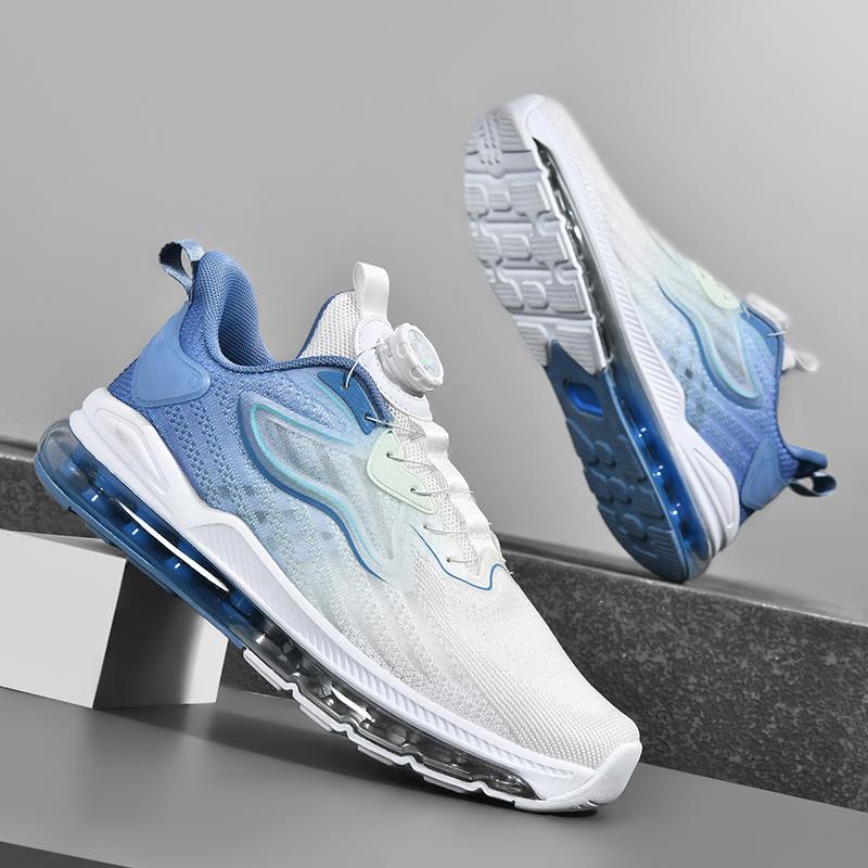 Rotating Button Mesh Sneakers for Men in Summer Youth Full-Length Air Cushion Shock-Absorbing Running Shoes