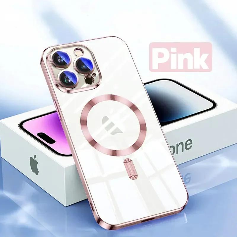

Роскошный чехол для телефона Magsafe с беспроводной зарядкой для iPhone 15 14 11 12 13 Pro Max Plus, прозрачный магнитный гальванический чехол-бампер For iphone13