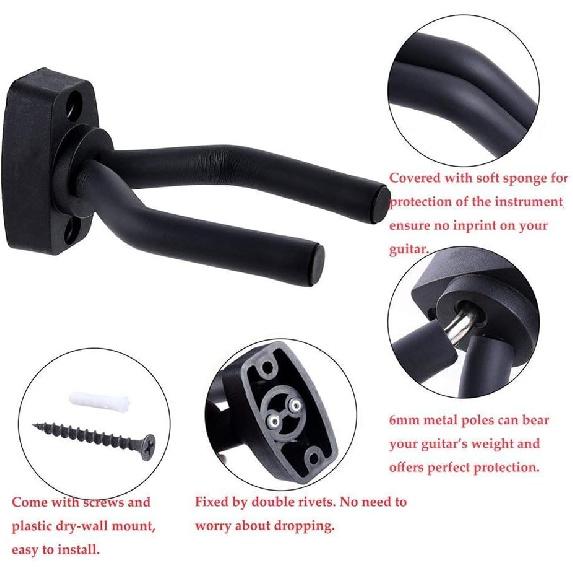 Guitar Hanger Hook Holder Wall Mount Display Acoustic Guitar Stand Ukulele Bass Mandolin Banjo Wall Mounts Hangers Black (1, 8)