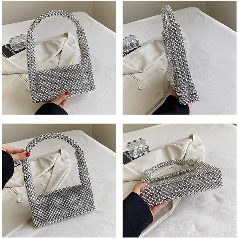 Underarm Bag Women Retro Plastic Shiny Hand-woven Beaded Pearl Sequin Totes New Shoulder Bag Armpit Evening Bag Cover Handbags