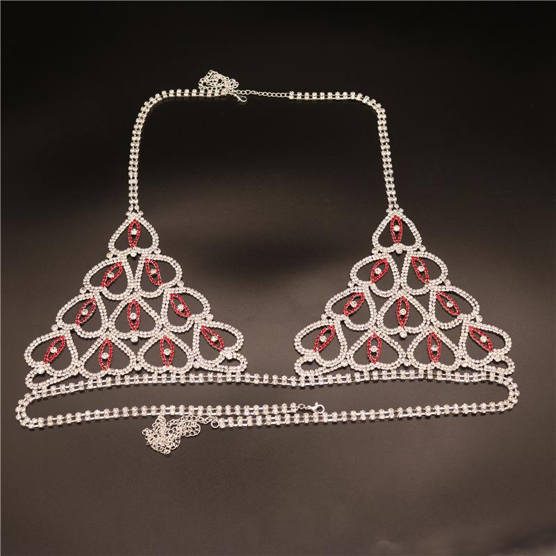 Cross-Border Hot Selling Exquisite Rhinestone Body Chains Shiny Sexy Heart-Shaped Bikini Bra T-Back Suit