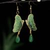 1 Pair Embroidered Butterfly Handmade Earrings Green Water Drops Colored Glazed Nature Stones Earring Green Cheongsam Jewelry