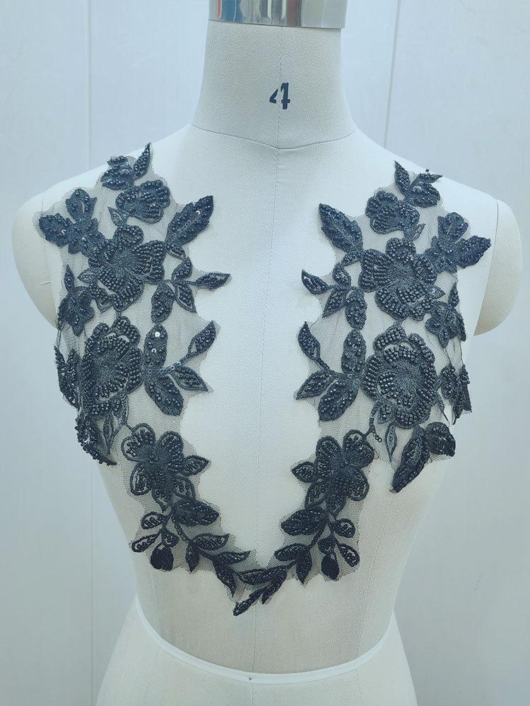 Factory Direct Sales Three-Dimensional Bead Lace Embroidery Piece Lace Accessories Wedding Dress Diy Cloth Sticker To Flower Decoration Decal